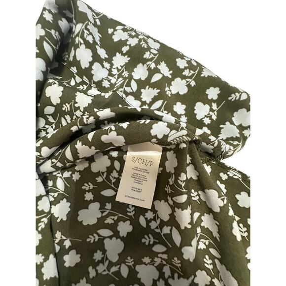 Cabi Sleeveless Button-Down Blouse – Olive Green and White Print – Size Small - Picture 8 of 9